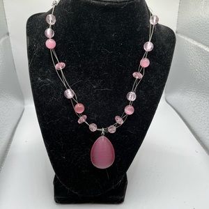 New Beautiful Pink Sea Glass Stone Necklace 10” length